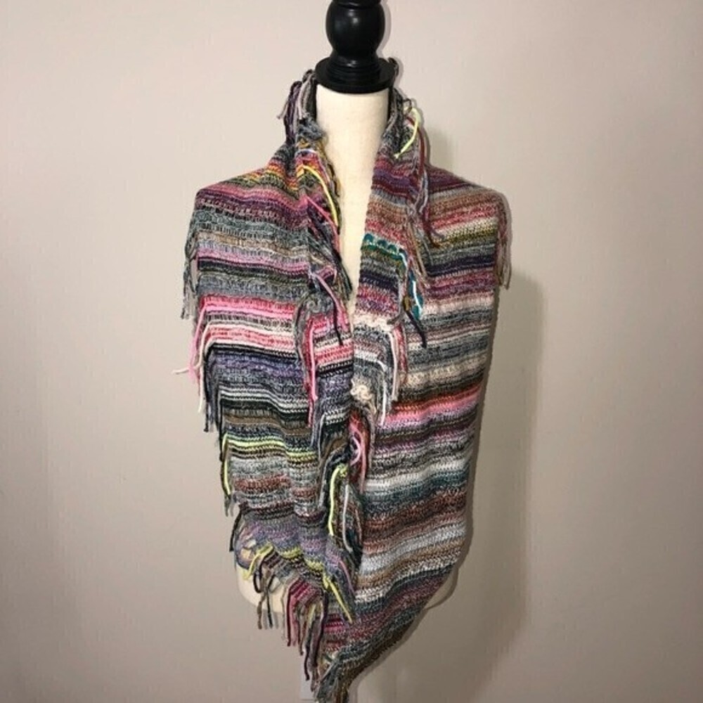 Boho Vibes Mirabeau Knit Multi Color Infinity Scarf Fringe Striped